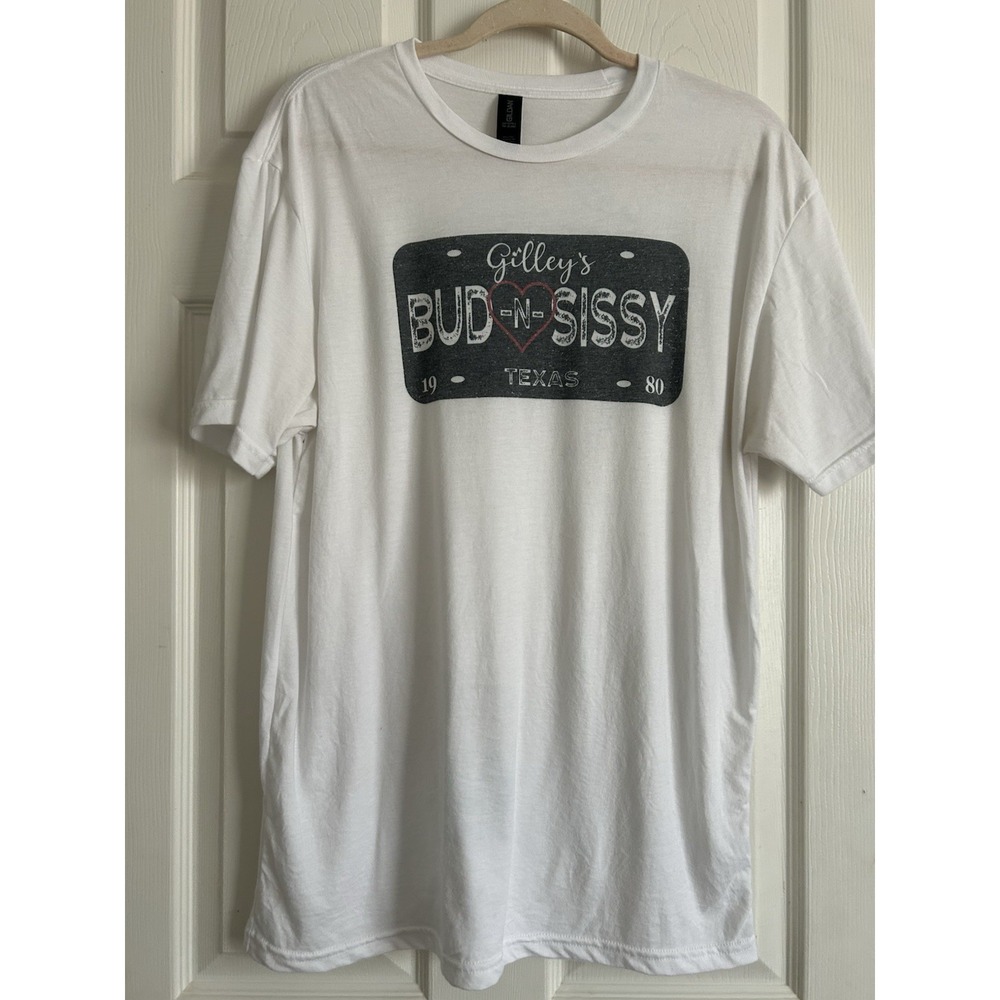 Gilley's‎ Bud N Sissy Texas License Plate Cowboy T-Shirt L White NWOT